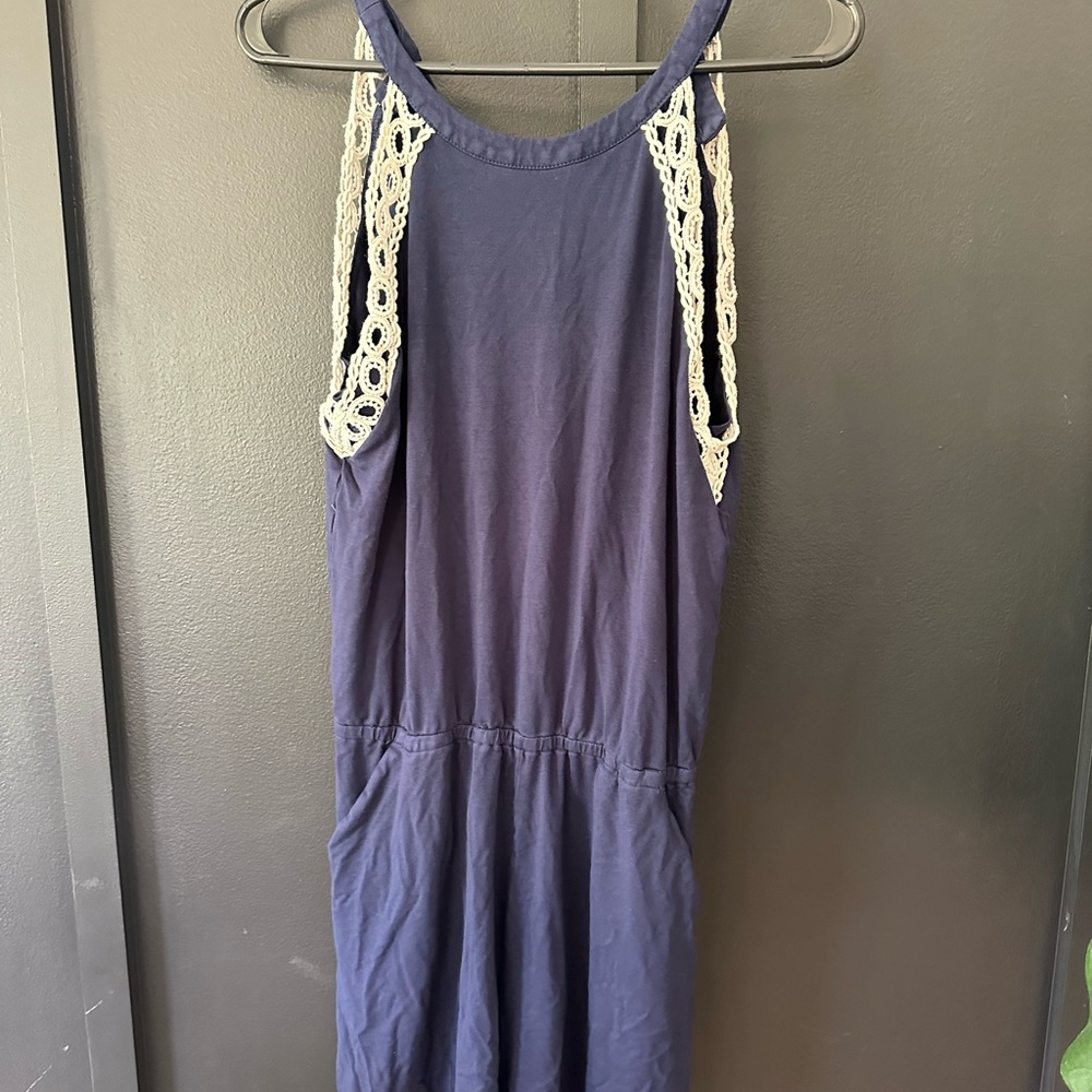 Navy Blue Dress with Lace Details